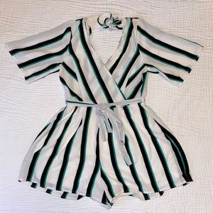black/green/white striped romper